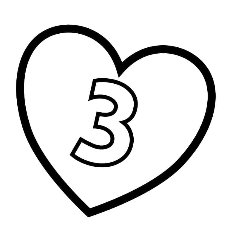 Desenhos de Número 3 no coração para colorir