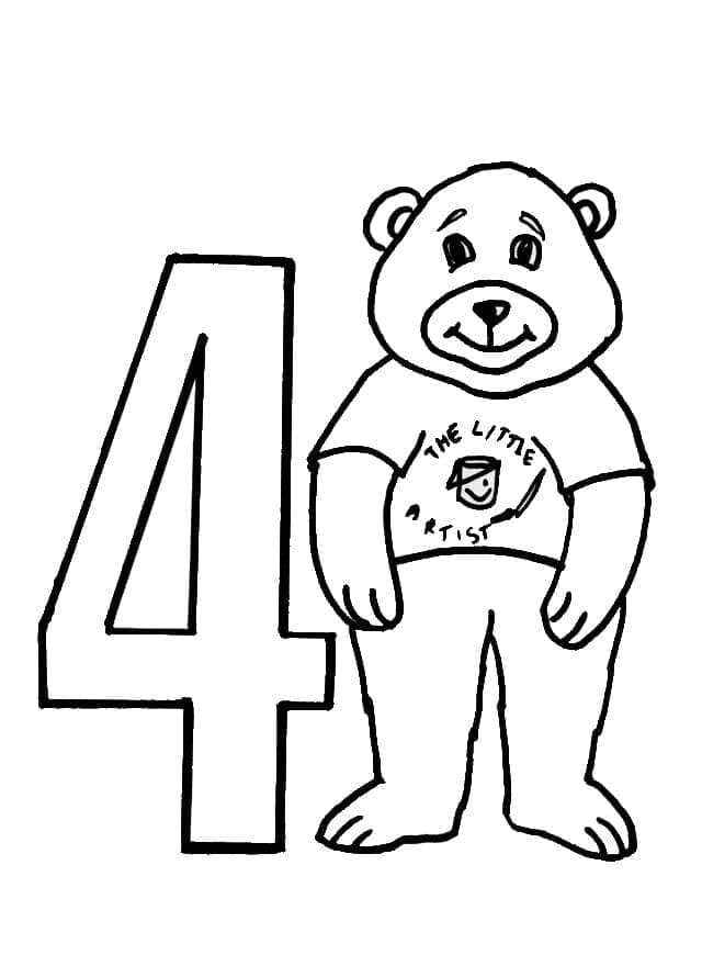Desenhos de Número 4 e Urso para colorir