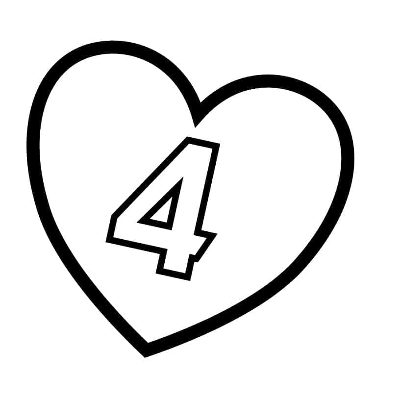 Desenhos de Número 4 no coração para colorir