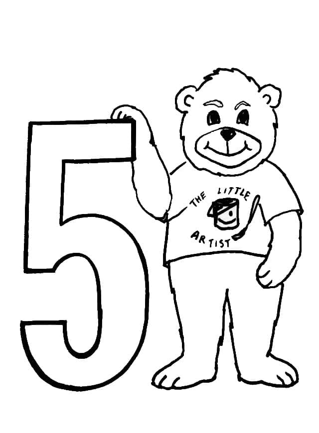Desenhos de Número 5 e Urso para colorir
