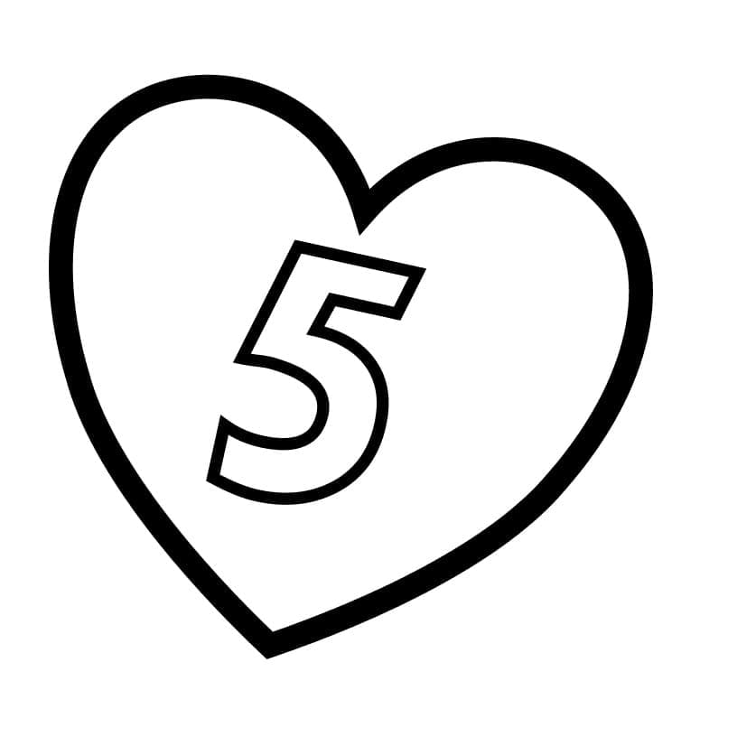 Desenhos de Número 5 no coração para colorir