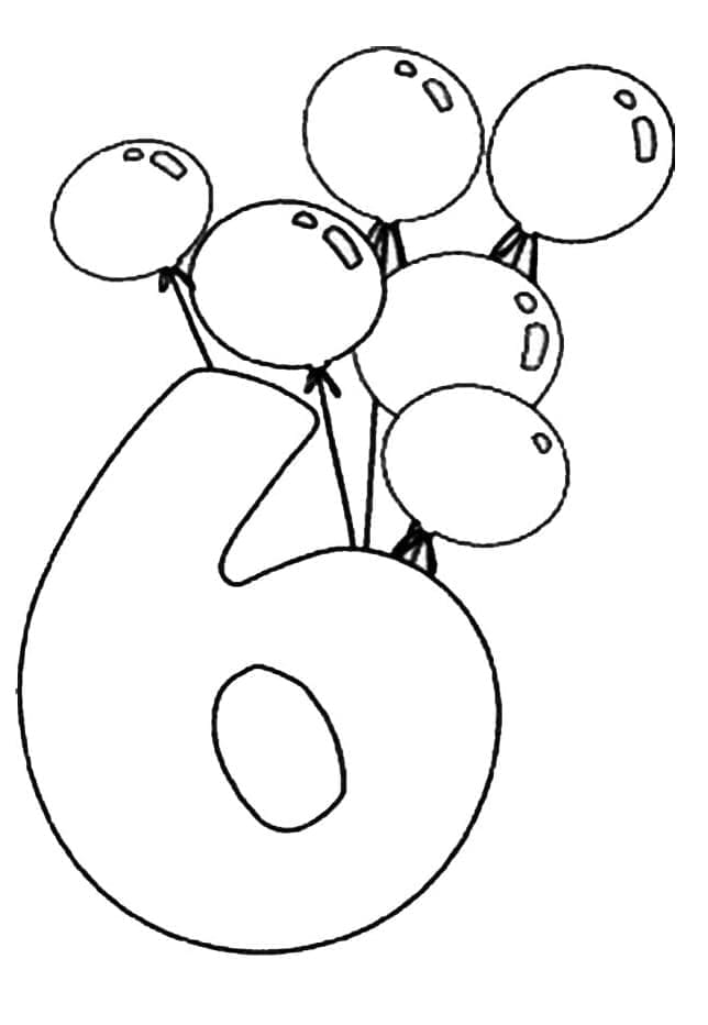 Desenhos de Número 6 com balões para colorir