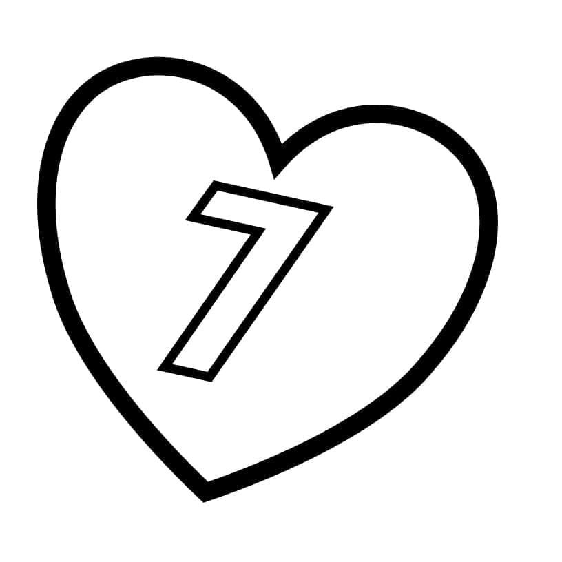 Desenhos de Número 7 no coração para colorir