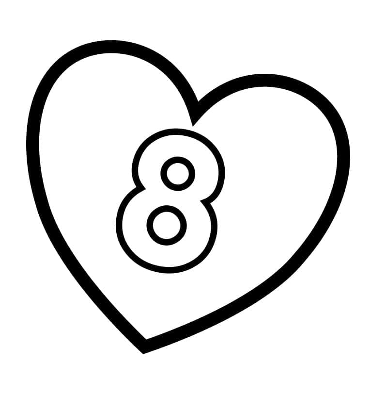Desenhos de Número 8 no coração para colorir