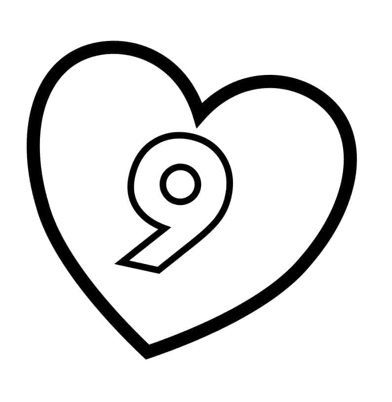 Desenhos de Número 9 no coração para colorir