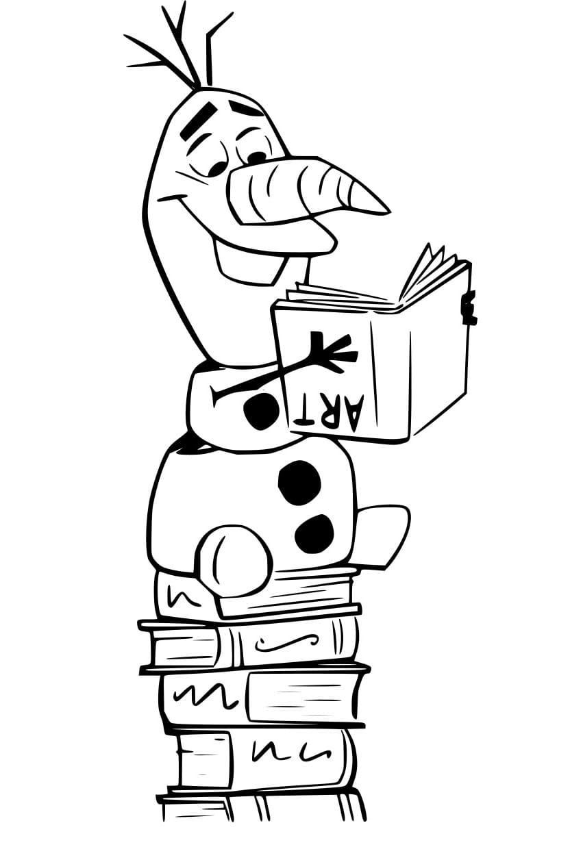 Desenhos de Olaf a ler um livro para colorir