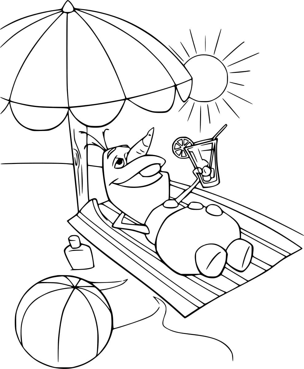 Desenhos de Olaf a sonhar com praia para colorir