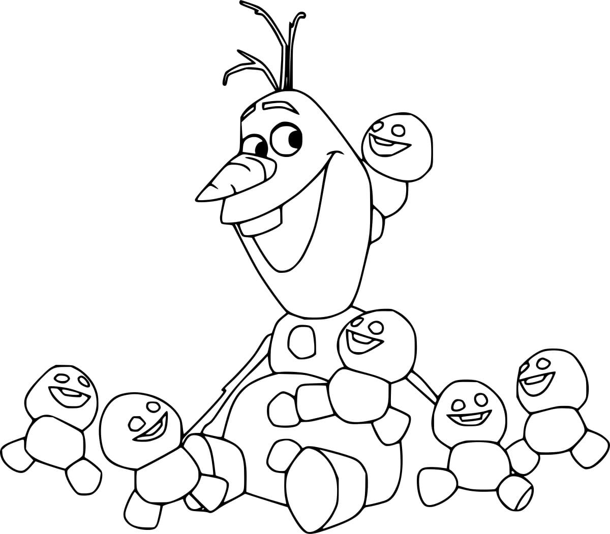 Olaf com bonecos de neve traquinas para colorir