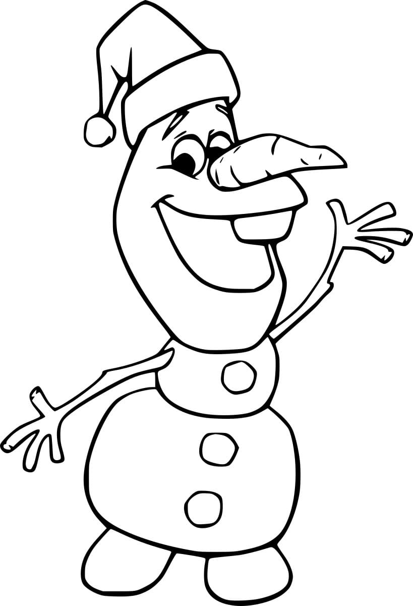 Desenhos de Olaf com chapéu de Natal para colorir