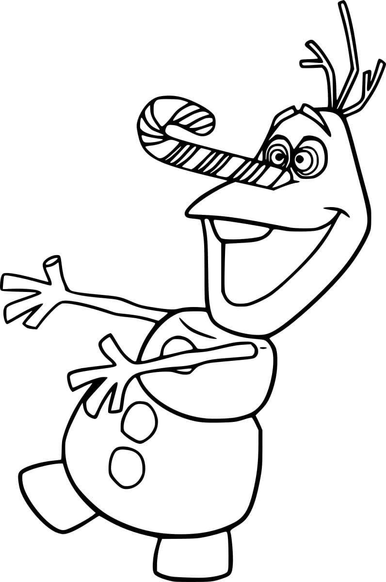 Desenhos de Olaf com nariz de pau de rebuçado para colorir
