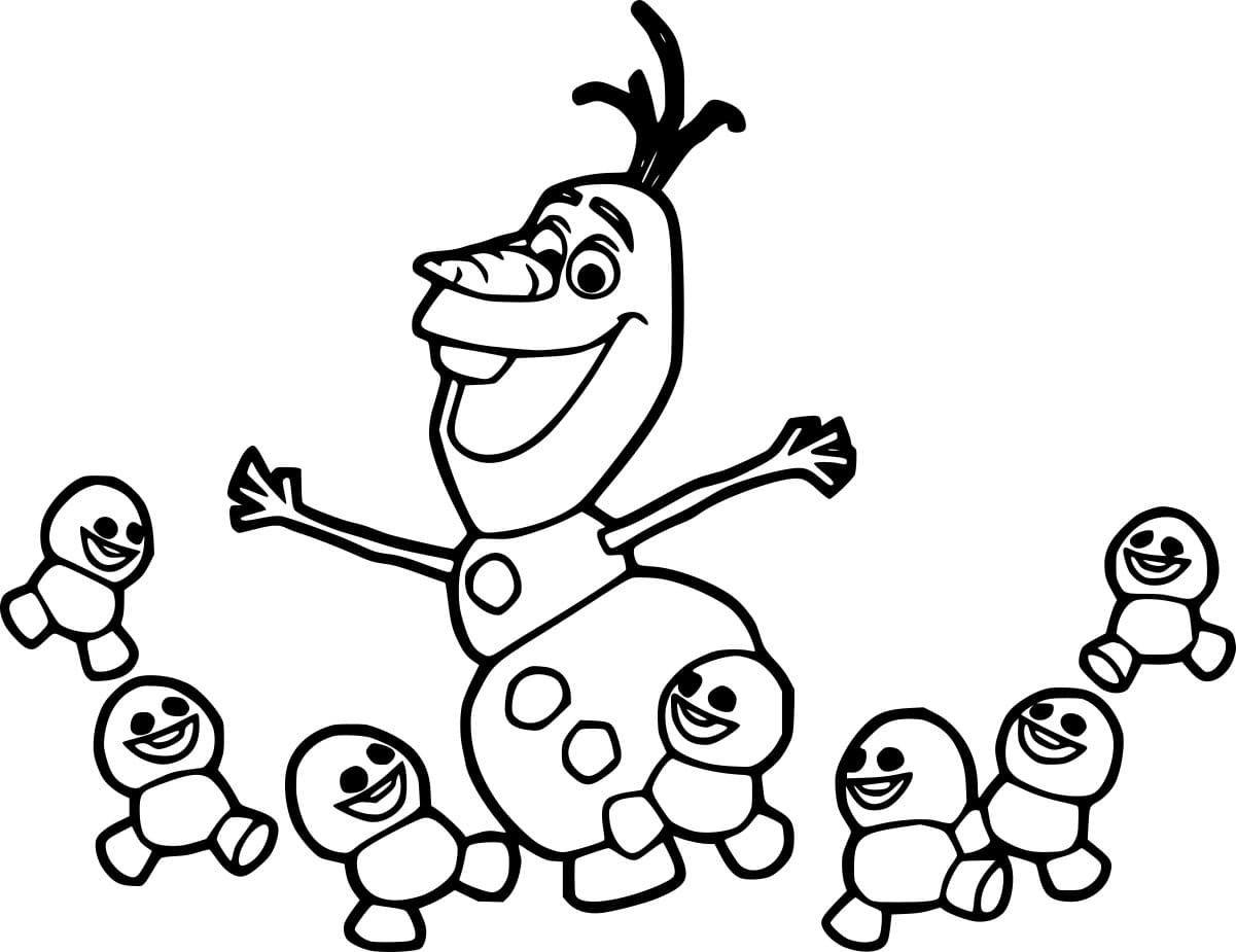 Desenhos de Olaf e muitos bonecos de neve para colorir