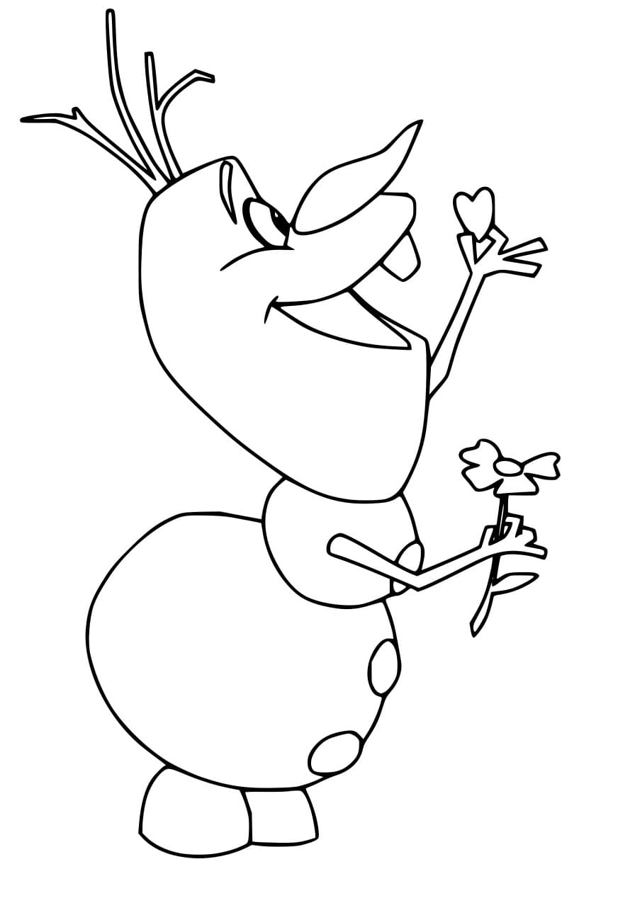 Desenhos de Olaf segura uma flor para colorir