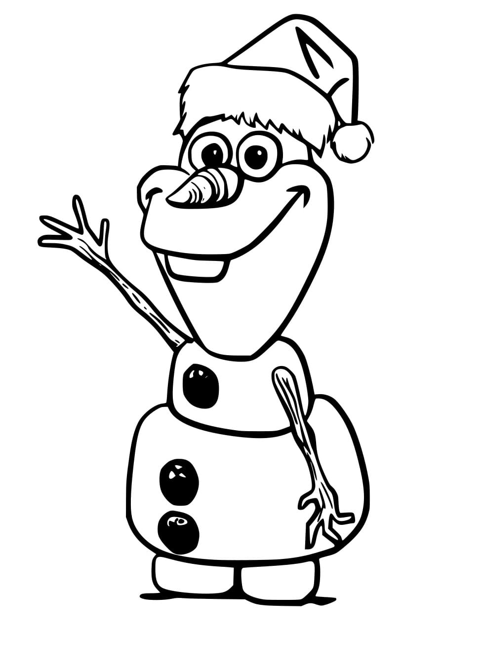 Olaf sorridente com chapéu de Natal para colorir