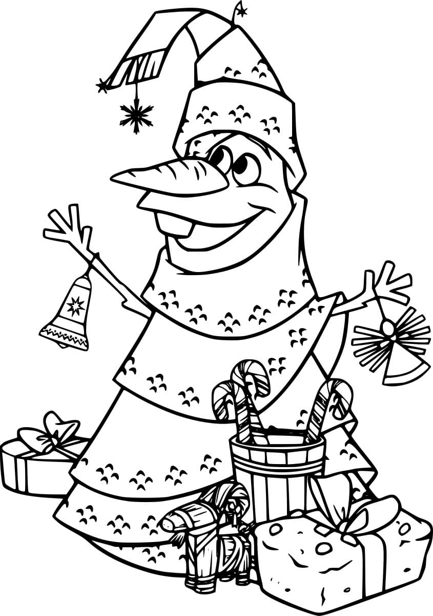 Desenhos de Olaf vestido de árvore de Natal para colorir