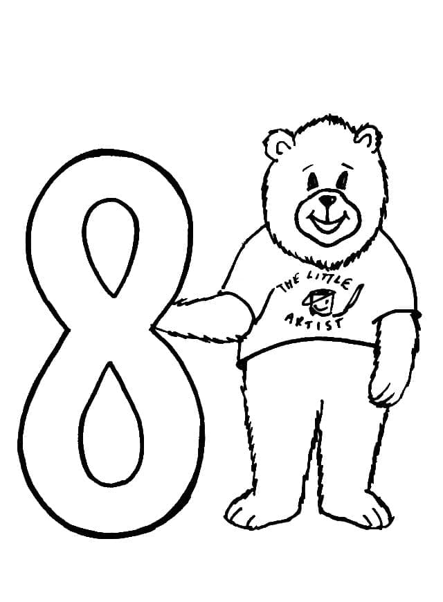 Urso e Número 8 para colorir