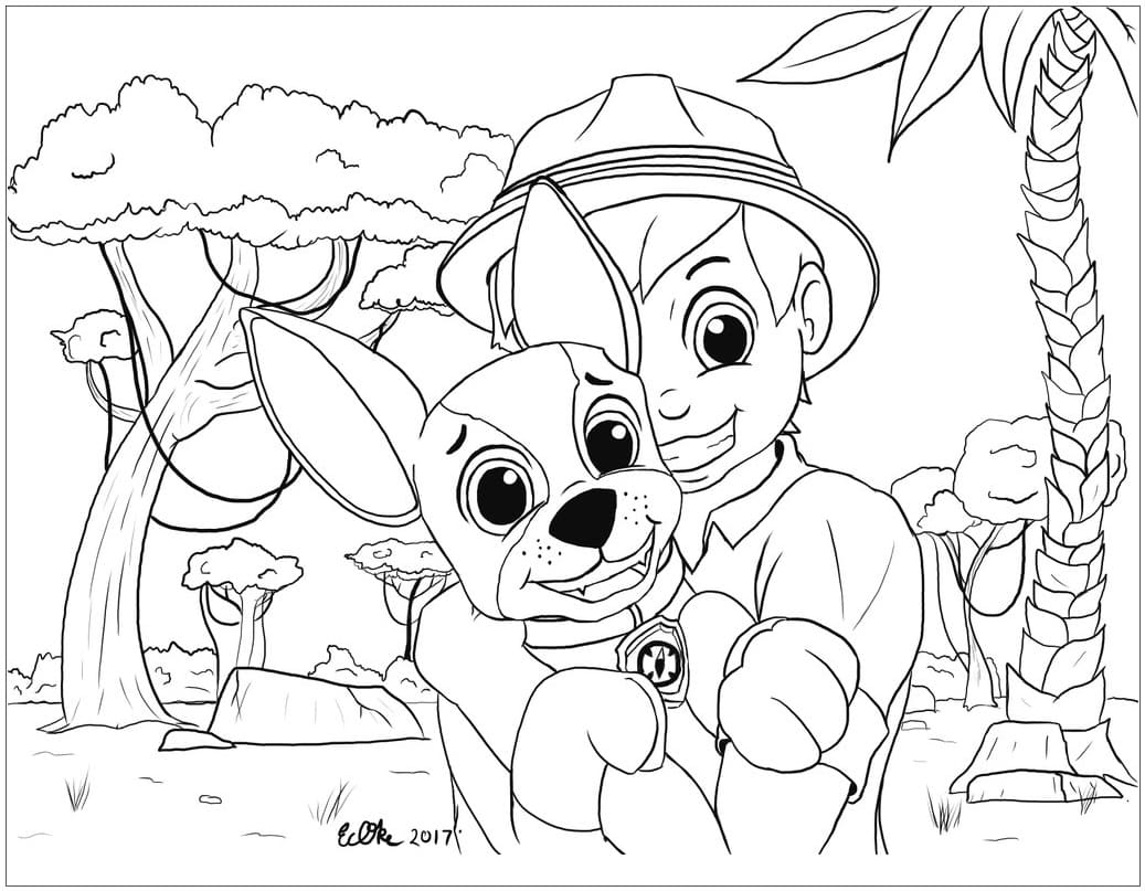 Carlos e o Tracker Patrulha Canina para colorir