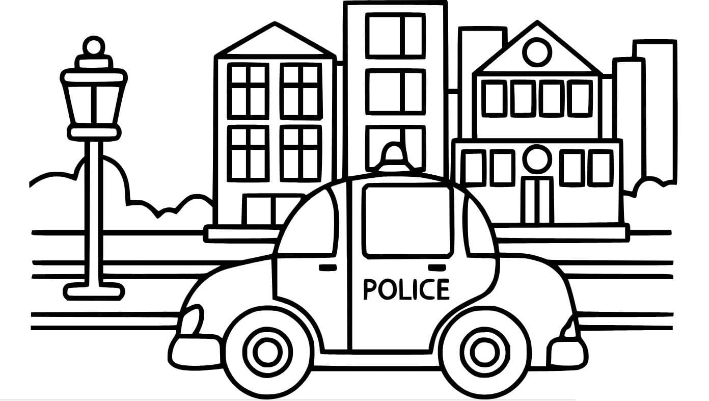 Desenhos de Carro de polícia na cidade para colorir