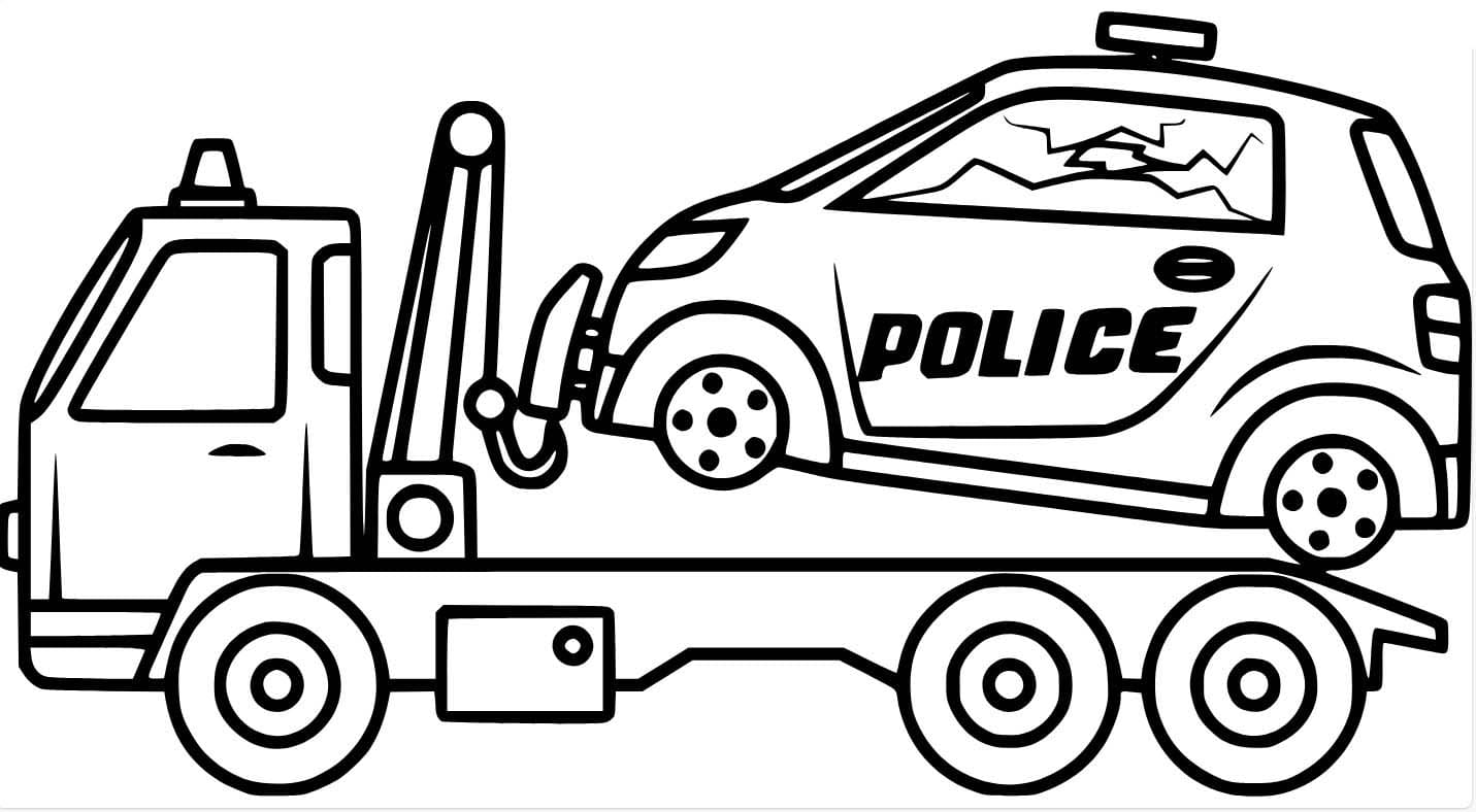 Desenhos de Carro de polícia no carro de reboque para colorir