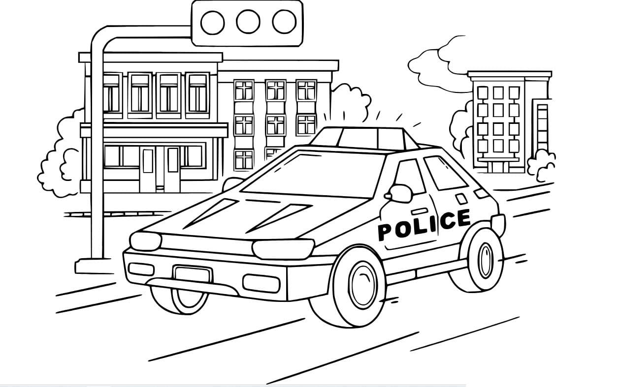 Desenhos de Carro de polícia realista na cidade para colorir