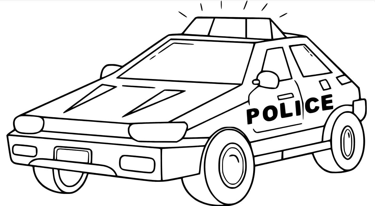 Desenhos de Carro de polícia tocando na estrada para colorir