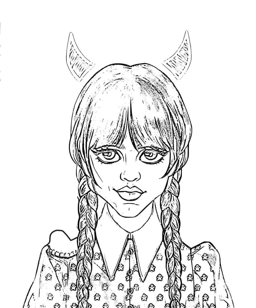 Desenhando o malvado Wednesday Addams para colorir