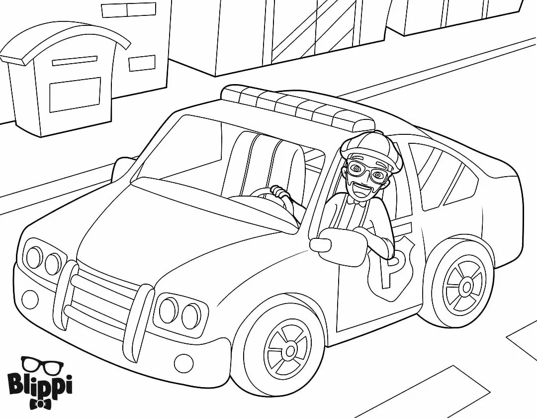 Desenhos de Desenhar Blippi dirigindo carro de polícia para colorir