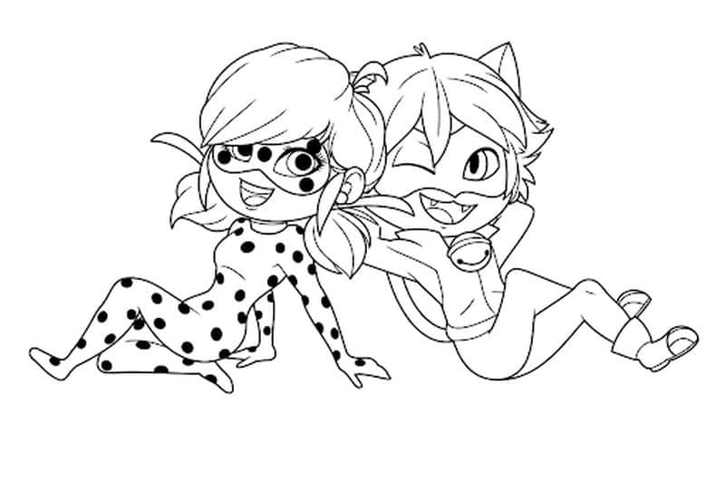 Desenhos de Desenhar Chibi Ladybug e Cat Noir para colorir