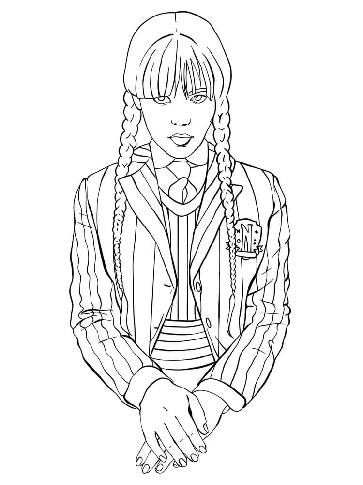 Desenhos de Desenhar Wednesday Addams com uniforme para colorir