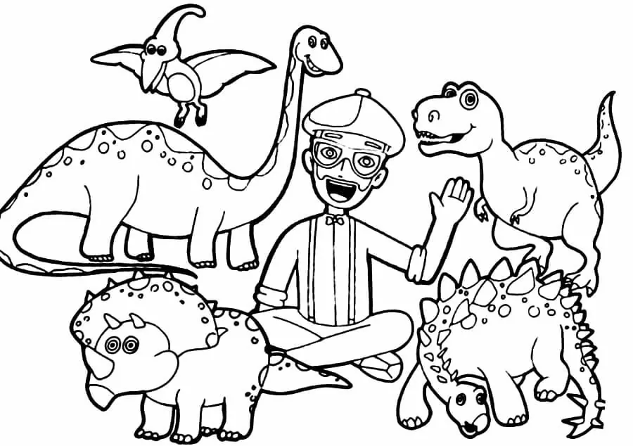 Desenhe Blippi com dinossauros para colorir