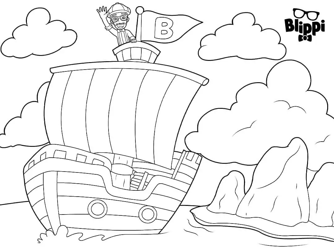 Desenhos de Desenhe Blippi em um navio pirata para colorir