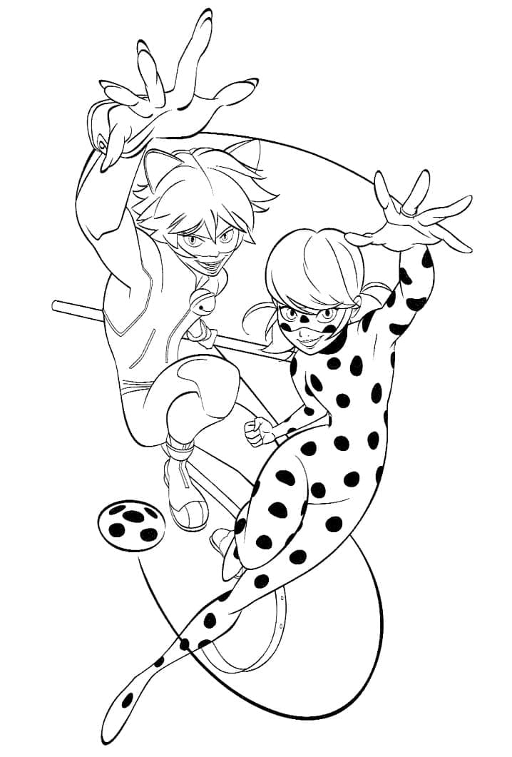 Desenhe Cat Noir com Ladybug para colorir