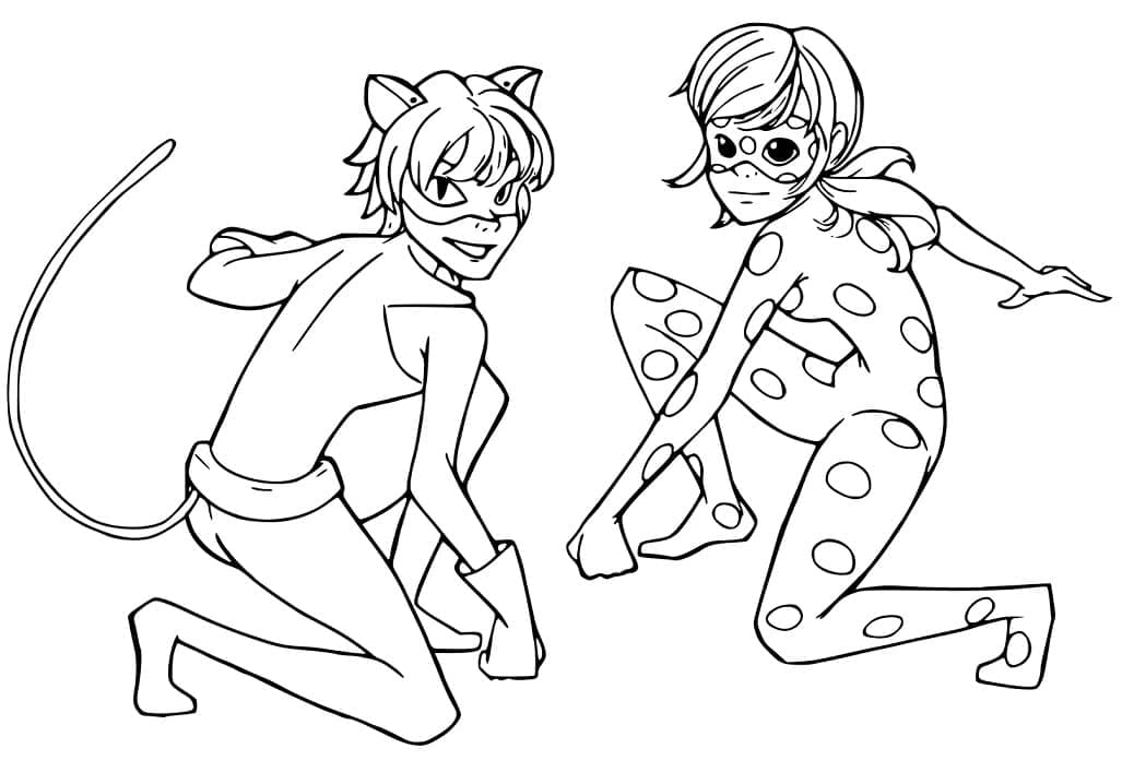 Desenhe Cat Noir e Ladybug para colorir