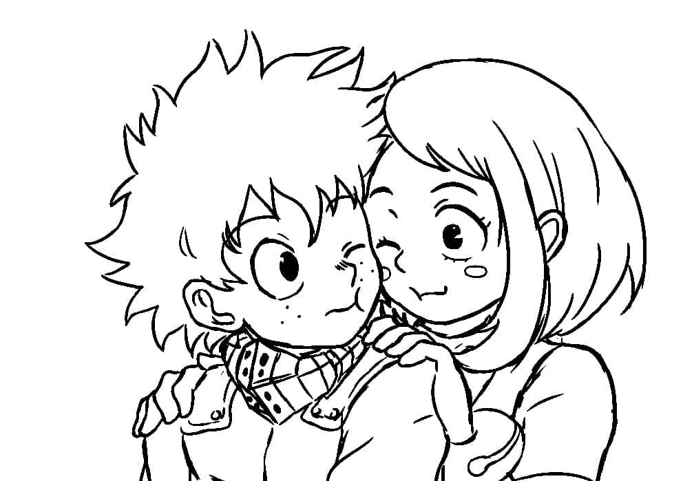 Desenhe Deku e Uraraka fofos para colorir