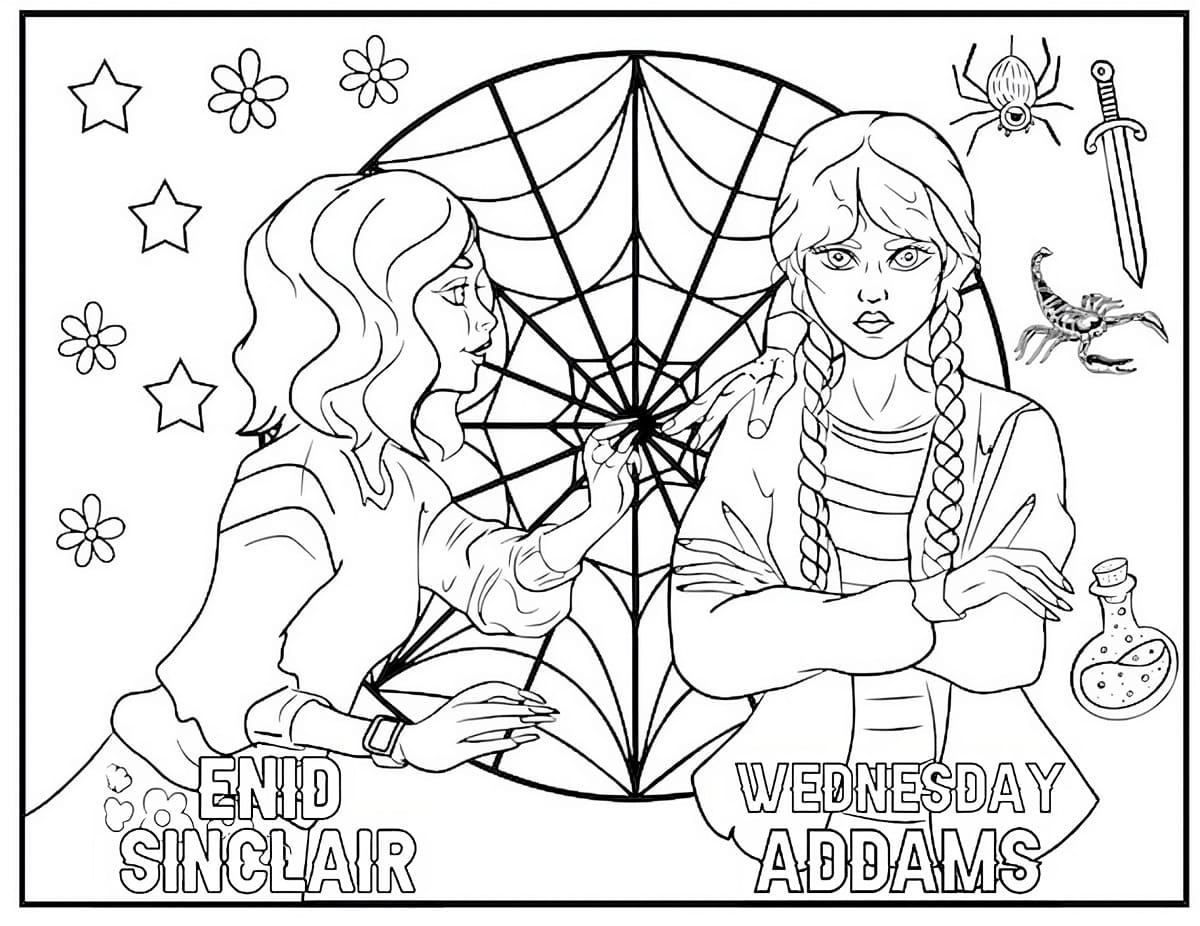 Desenhe Enid Sinclair e Wednesday Addams para colorir