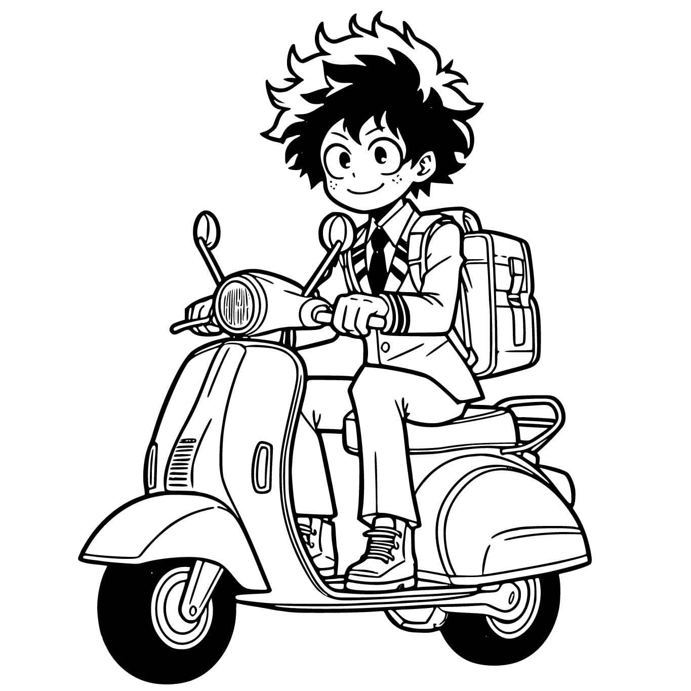 Desenhe Izuku Midoriya na Scooter para colorir