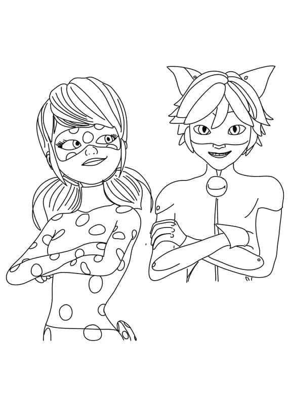 Desenhe Ladybug e Cat Noir de Miraculous para colorir