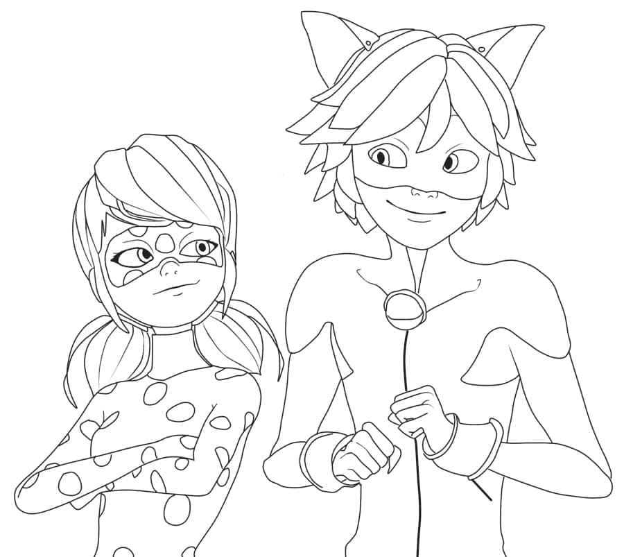 Desenhos de Desenhe Ladybug e Cat Noir para colorir