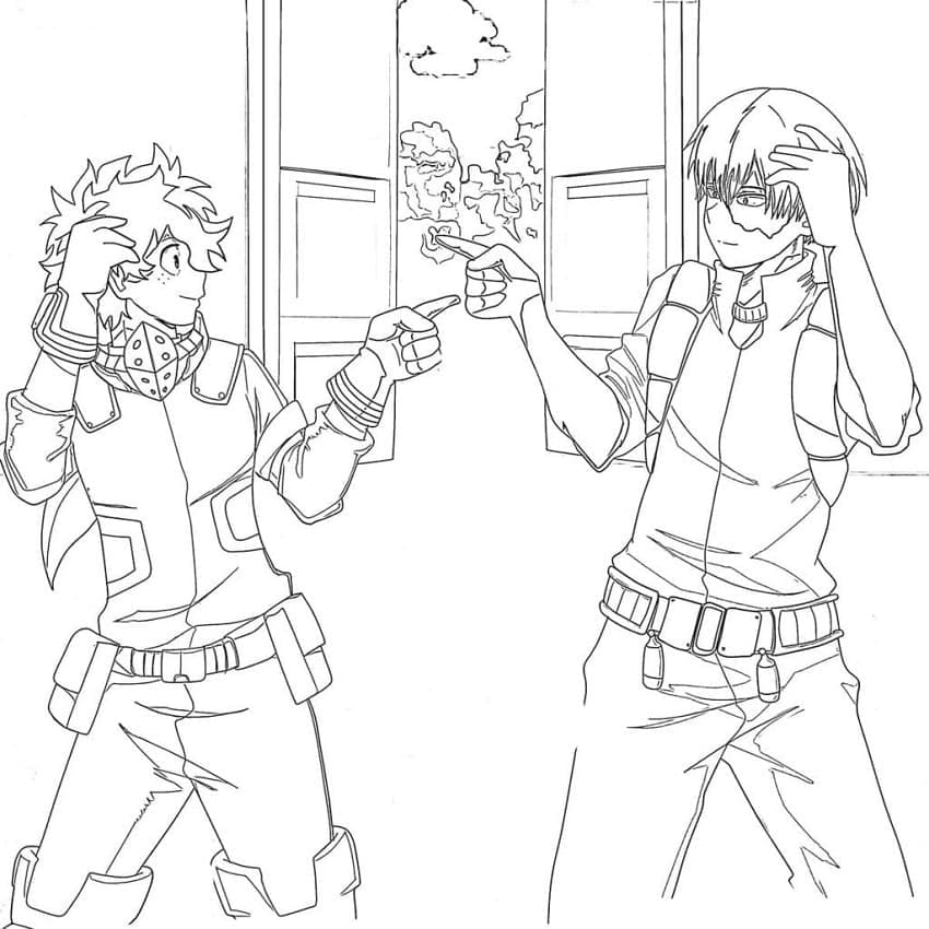 Desenhos de Desenhe Todoroki e Midoriya para colorir