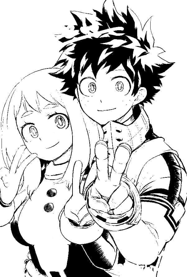 Desenhe Uraraka e Deku para colorir