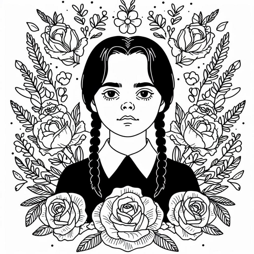 Desenhe a linda Wednesday Addams para colorir