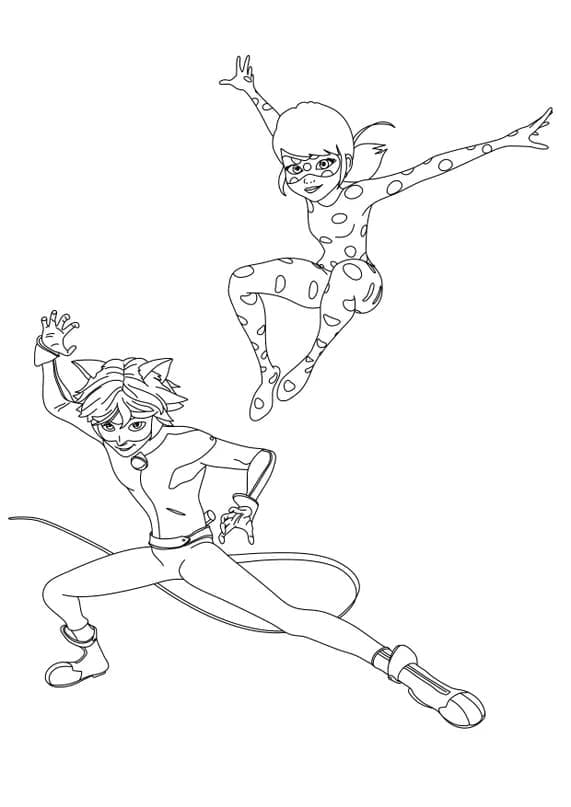 Desenhos de Desenhe uma Ladybug e um Cat Noir legais para colorir