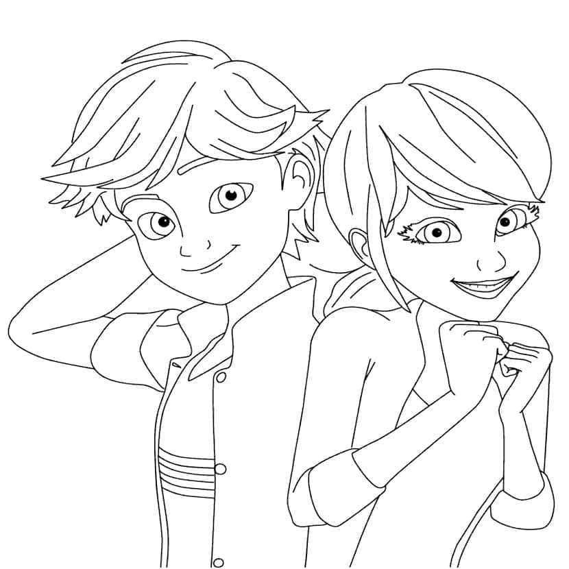 Libertem Adrien Agreste e Marinette para colorir