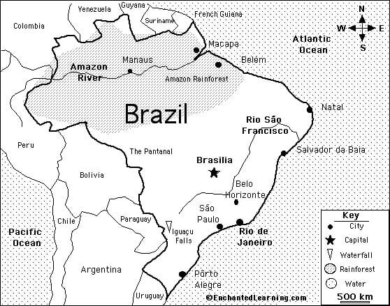 Mapa do Brasil para impressão grátis para colorir