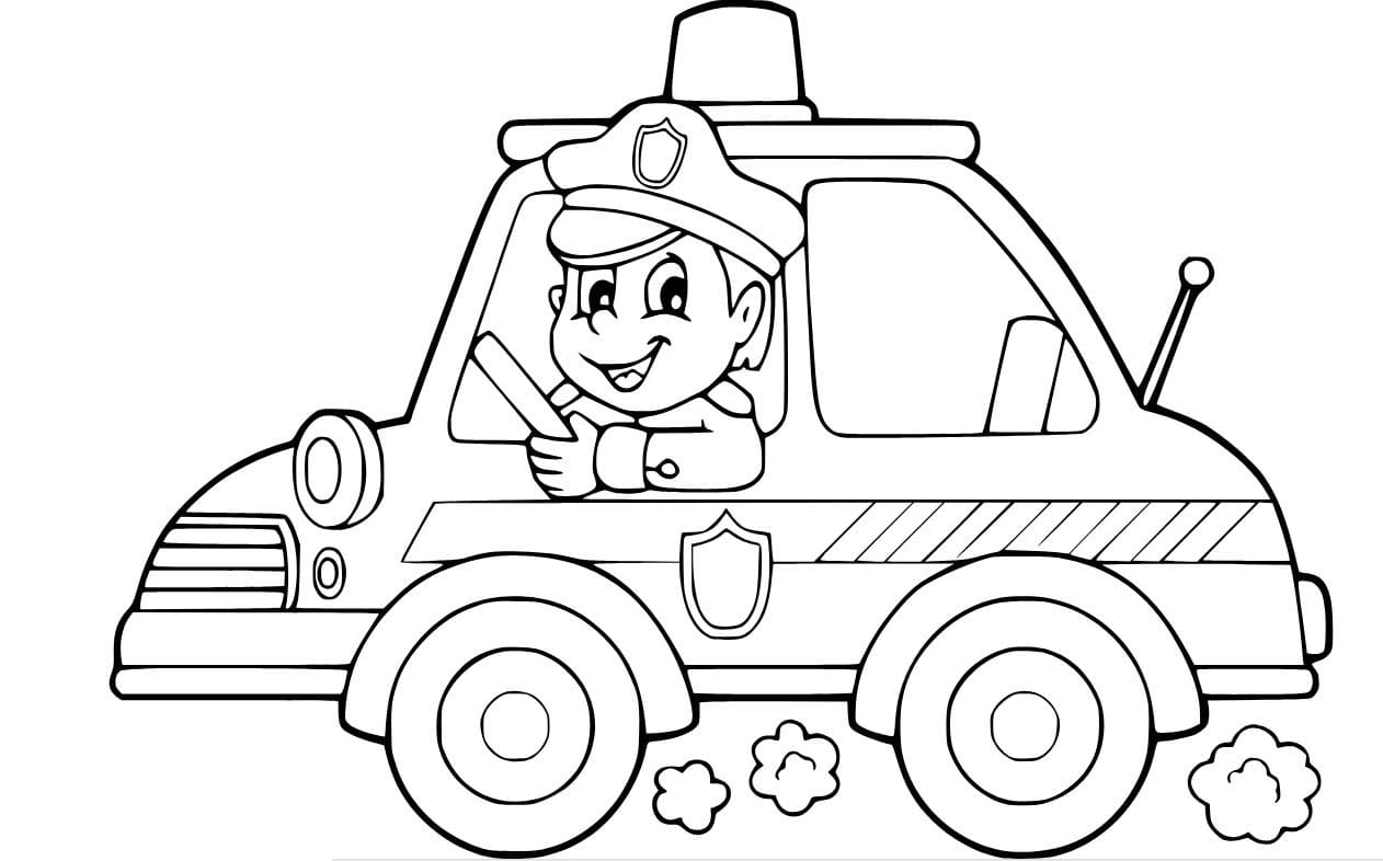 Desenhos de Menino no carro da polícia para colorir