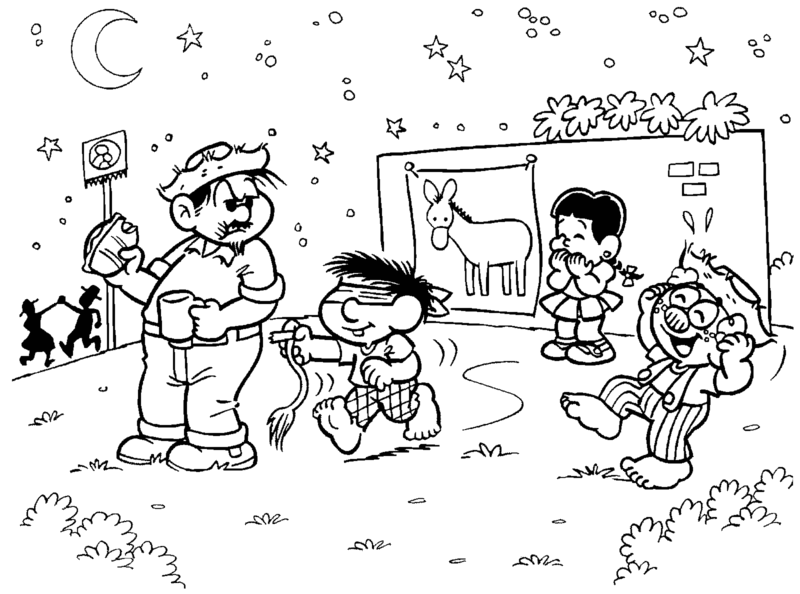 Turma da Mônica a brincar com os amigos para colorir