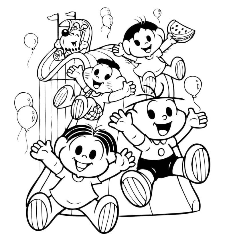 Desenhos de Turma da Mónica com amigos para colorir