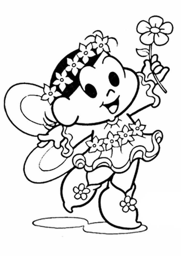 Desenhos de Turma da Mônica com flores para colorir