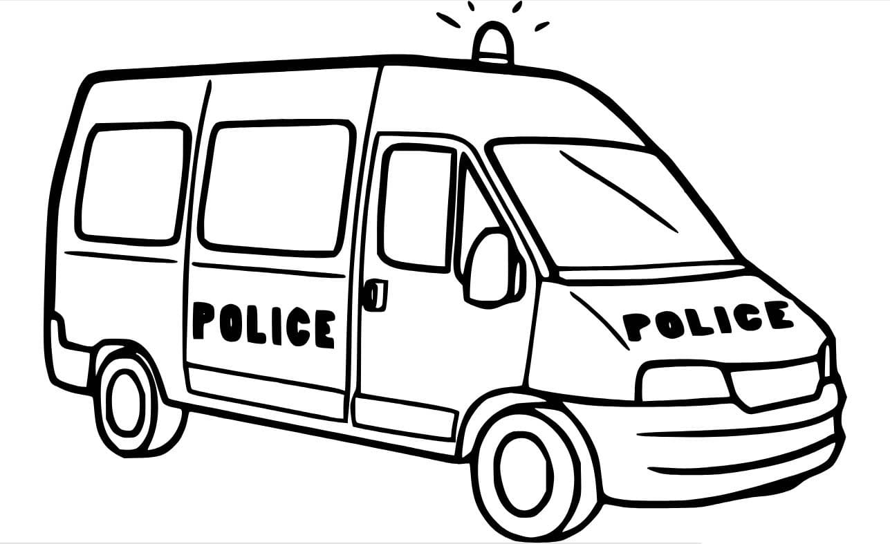 Desenhos de Van de polícia simples para colorir