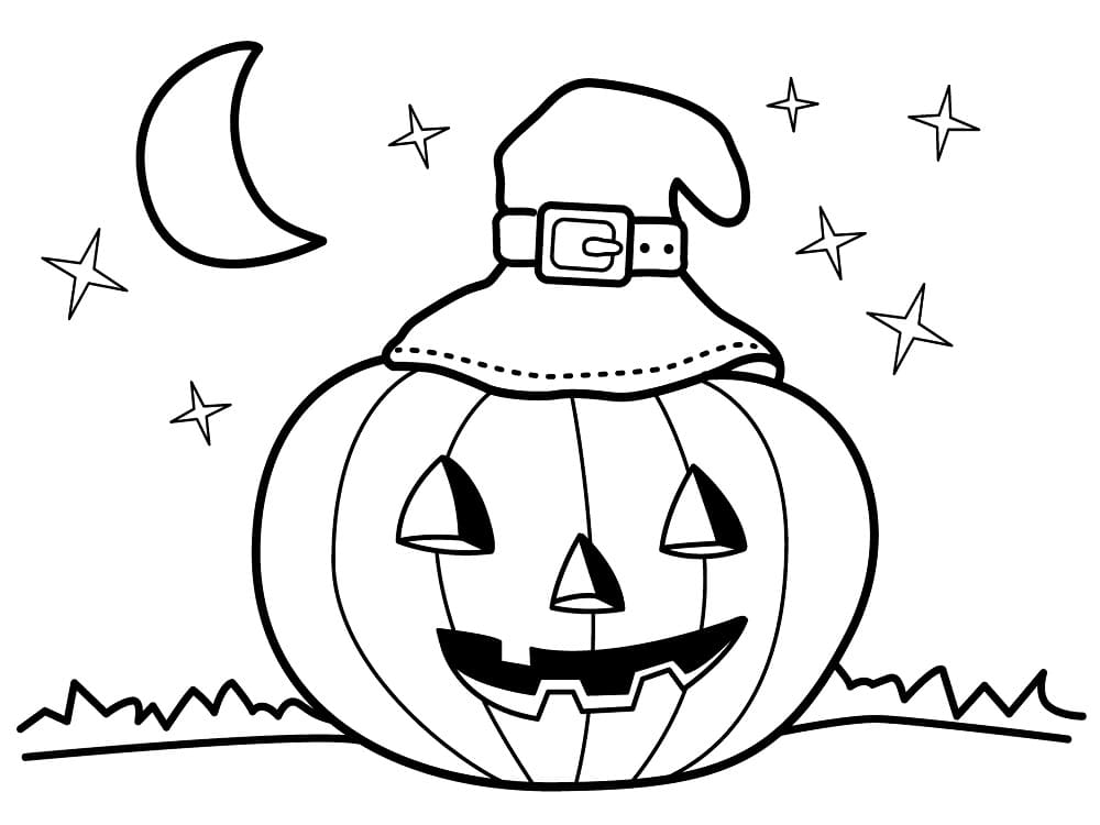 Desenhos de Abóbora de Halloween à noite para colorir