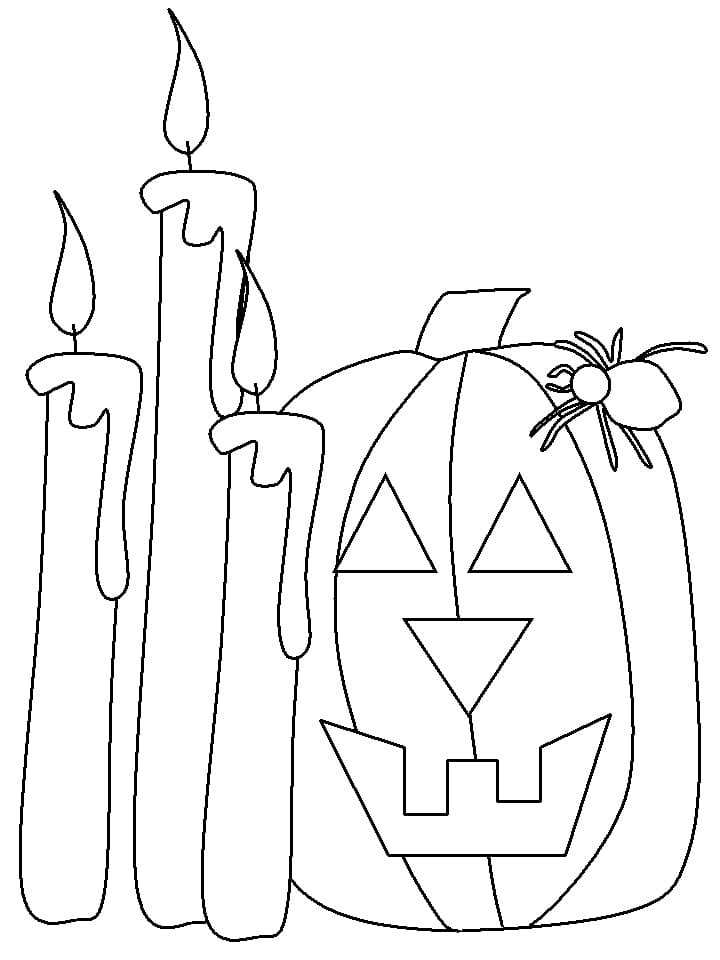 Desenhos de Abóbora de Halloween e velas para colorir